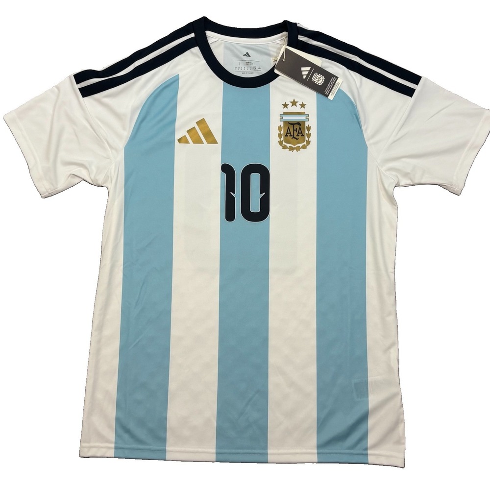 Adidas Argentina Messi 10 Home Jersey White Ice Blue KT0387 Mens Large Slim